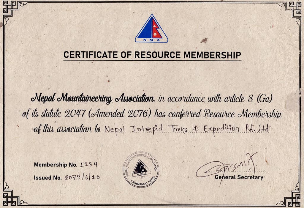 Membership Of Nepal Mountaineering Association (NMA)
